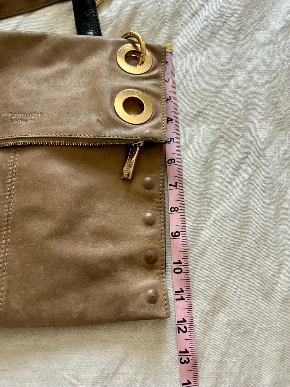 Hammitt Tan Leather Crossbody Bag with Gold Grommet Accents